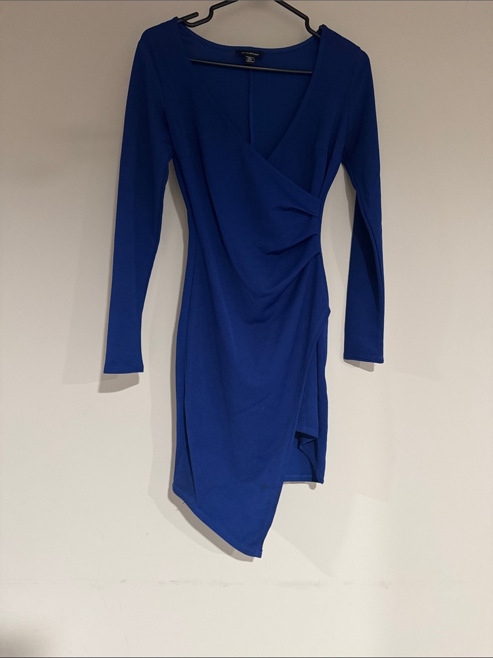 le chateau Royal Blue Long-Sleeve Wrap Dress